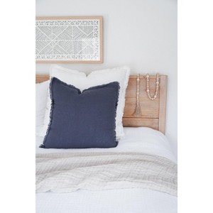 Soft Navy Blue Fringe Linen Pillow - 1 of 4