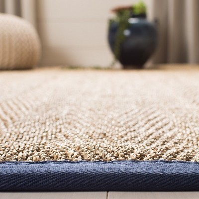 Natural and Blue Flat Woven Wool Cotton Area Rug