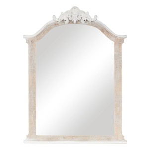 Olivia & May 37"x28" Wooden Arched Scroll Wall Mirror with Brown Distressing Cream: No Assembly, Modern Decor - 1 of 4