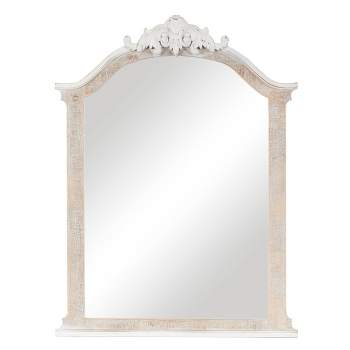 Olivia & May 37"x28" Wooden Arched Scroll Wall Mirror with Brown Distressing Cream