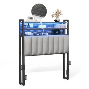 Karl Home Twin Full Queen King Size Headboard, Adjustable Upholstered Headboard with 3 Tier Shelves and Pegboard with Charging Stations and LED Lights - 1 of 4