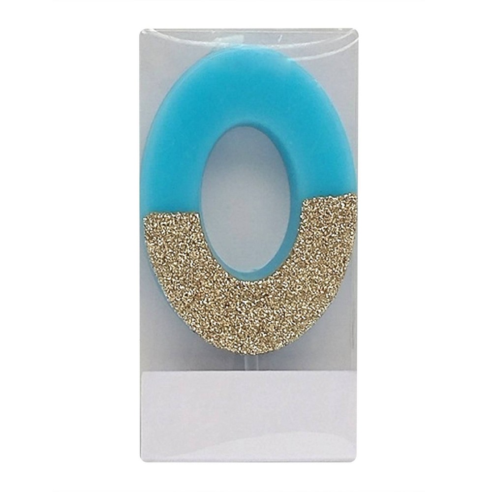 Photos - Other Jewellery Number 0 Glitter Candle Blue/Gold - Spritz™