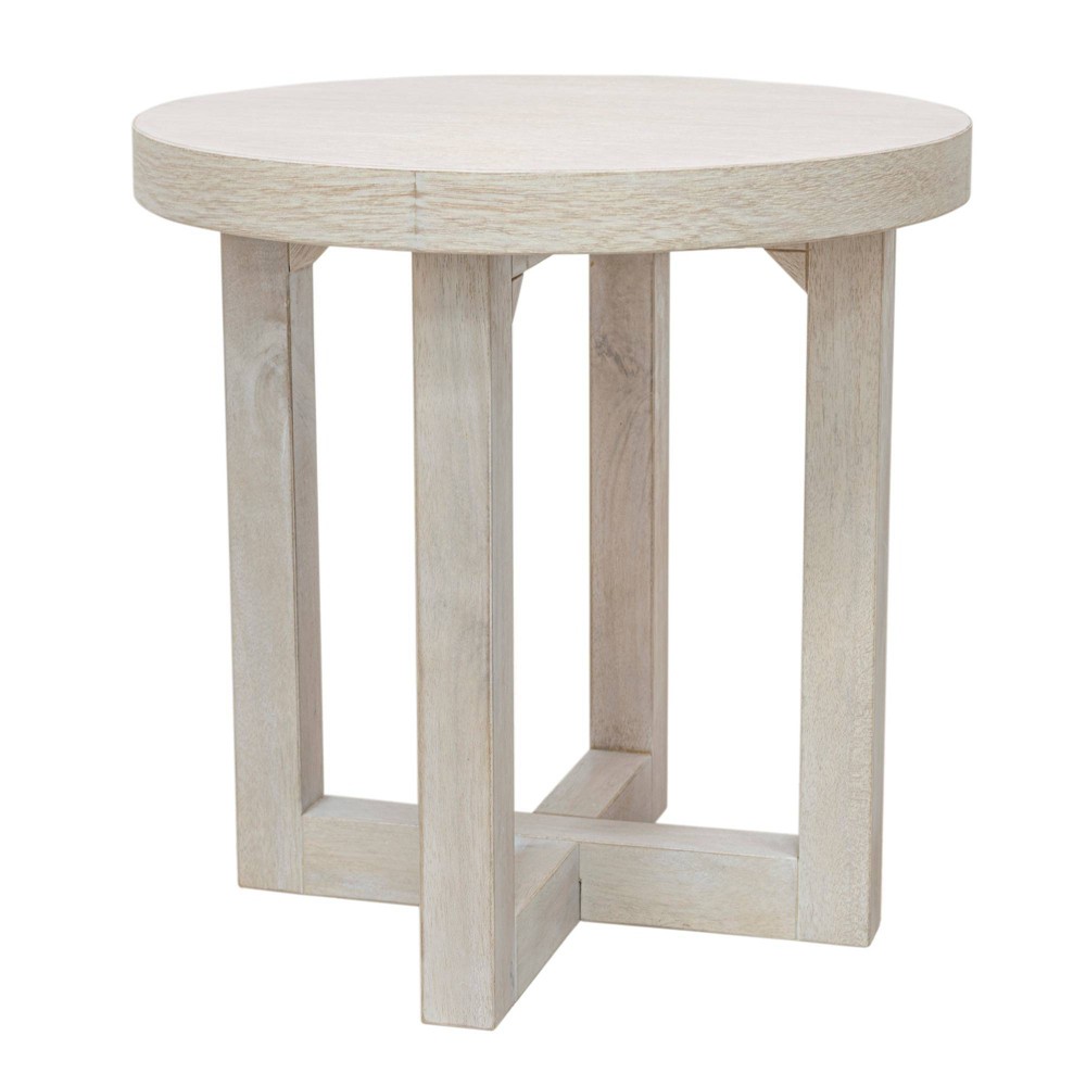 East at Main 24 Round Crisscross Base Side Table White: Solid Bayur Wood, Veneer Top, Contemporary Design