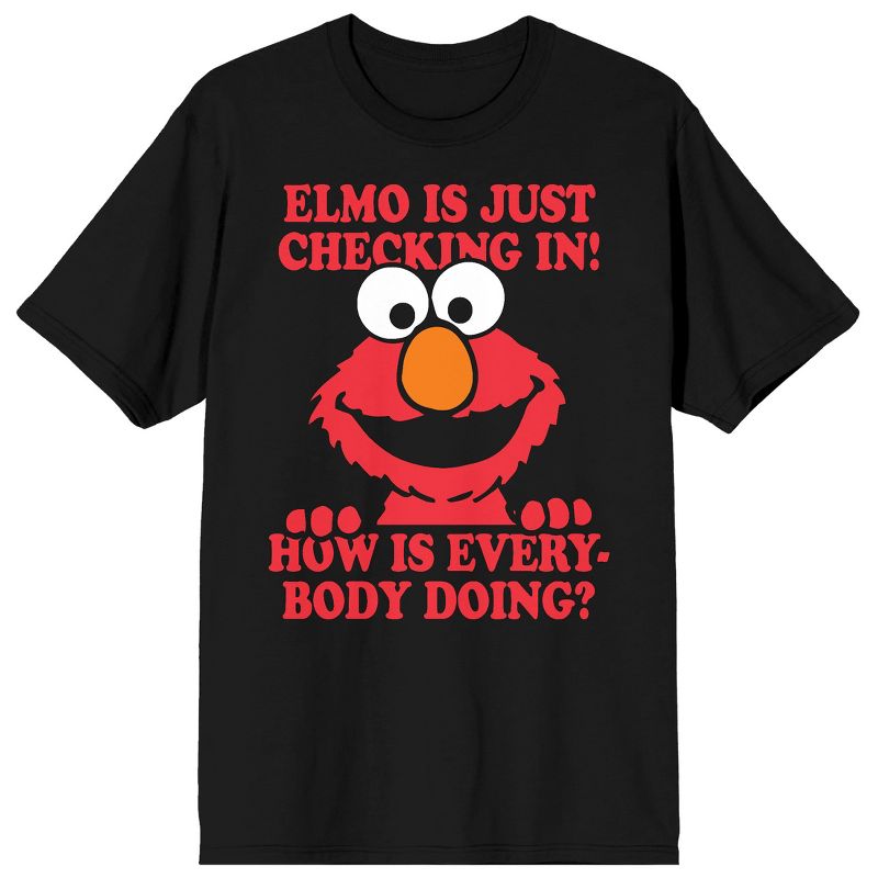 Sesame Street Elmo Is Just Checking In! Crew Neck Short Sleeve Black Men's T-shirt, 1 of 4