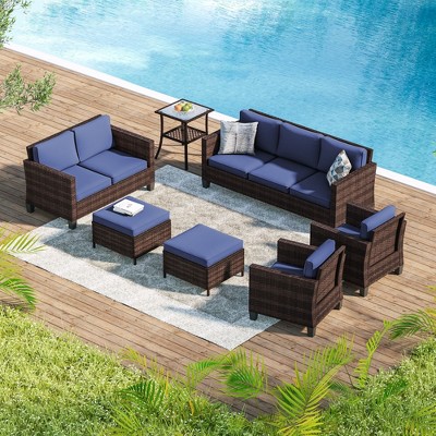 Sonkuki 7 Pieces Outdoor Furniture Set with Side Table, Patio Chair with Washable Cushion