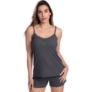 Just Love Womens Solid Ribbed Pajama Short Set - PJ Sets for Women - 1 of 4