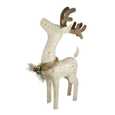 Northlight 37" White and Brown Lighted Sparkling Standing Reindeer Outdoor Christmas Decor