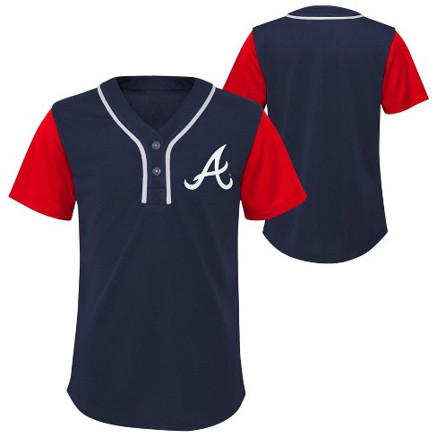 Atlanta Braves Jersey Baseball Shirt Majestic Navy Blue Polyester