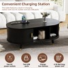 Vynxaria 42.5"W Wooden Oval Fluted Coffee Table, Mid-Century Center Table with Sliding Tambour Door, Black - 3 of 4