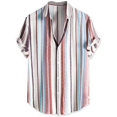 Lars Amadeus Men's Irregular Stripe Shirt Button Down Short Sleeves ...