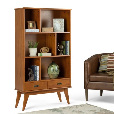 VYNXARIA Draper Mid-Century Wide Bookcase & Storage Unit - Teak Brown Finish