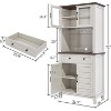 72" Tall Farmhouse Pantry Cabinet with Doors and Drawer, Adjustable Shelves Storage Hutch, Freestanding Kitchen Coffee Bar, White+Brown - 3 of 4