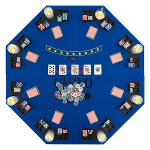 Costway 48" Poker Table Top - 8 Player Foldable Texas Holdem Poker Table Topper Green/Blue - 1 of 4