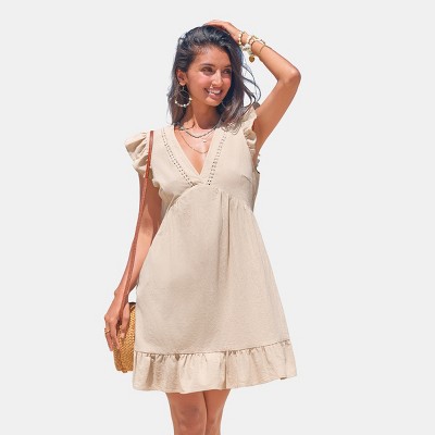 Women's Beige Mini Dress - Cupshe
