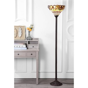 JONATHAN Y 70" Davis Tiffany Style Torchiere Floor Lamp (Includes LED Light Bulb) Bronze : Baroque Motif - 1 of 4