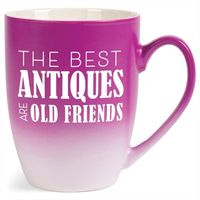 Elanze Designs The Best Antiques Are Old Friends Two Toned Ombre Matte Pink and White 12 ounce Ceramic Stoneware Coffee Cup Mug