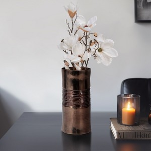 Modern Glass Vase with Textured Enamel Finish - Metallic Decorative Tall Cylinder Vase for Home, Office, Living Room & Bedroom - 1 of 4