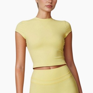 Anna-Kaci Active Women's Fitted Crop Active Tee Short Sleeve Round Neck Stretch Performance Fabric - 1 of 4