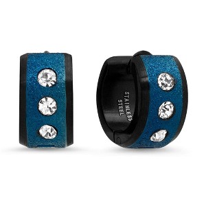 Steeltime Men's two tone black and blue ip stainless steel huggie with simulated diamonds - 1 of 4