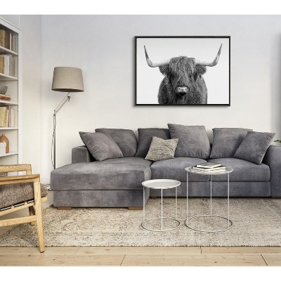 Black and White Highland Cow Portrait Canvas Art, 38x28