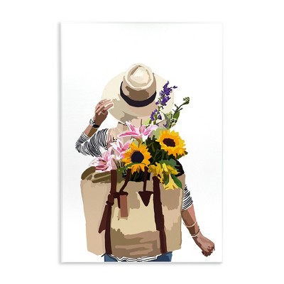 Stupell Industries Woman Carrying Floral Backpack, 10" x 15"