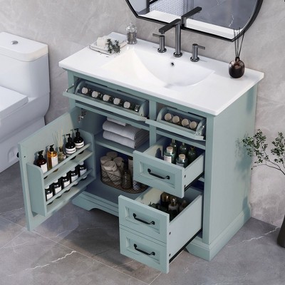 TUYOHW Bathroom Vanity with Top Sink, Modern Bathroom Storage Cabinet with 2 Drawers and a Tip-out Drawer, Single Sink Bathroom Vanity