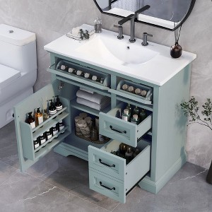 TUYOHW Bathroom Vanity with Top Sink, Modern Bathroom Storage Cabinet with 2 Drawers and a Tip-out Drawer, Single Sink Bathroom Vanity - 1 of 4