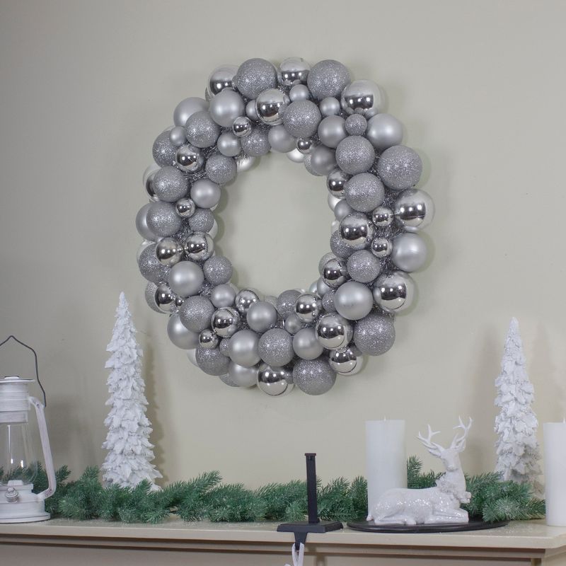 Northlight Silver 3-Finish Shatterproof Ball Ornament Christmas Wreath, 36-Inch, 3 of 5