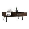 Vynxaria Dark Walnut Coffee Table, 46.11" Superior Top, 1 Drawer (18.7"W×7.3"H) + 1 Open Shelf (18.8"W×7.4"H), 4 Legs (8.6") - 2 of 4