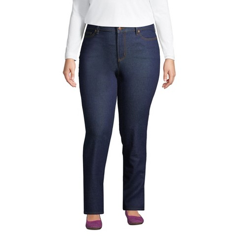 Lands' End Women's Plus Size Mid Rise Straight Leg Blue Jeans - 20w ...