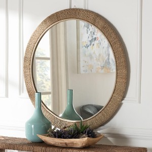 bali & pari Geralyn Japandi Natural Seagrass Round Wall Mirror - 1 of 4