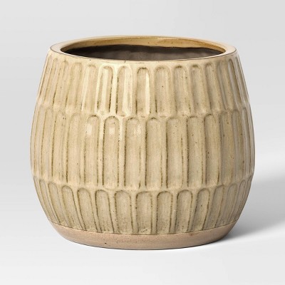 12" Wide Textured Ceramic Outdoor Planter Pot Khaki - Threshold™