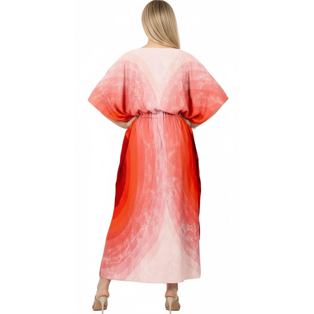 HAPPY BAY Women's Summer Vacation Swimwear Cover Up Beach Bikini Kaftan Regular Fit Beachwear Dress Bathing Suit Caftan One Size Red Tie Dye - thumbnail 2