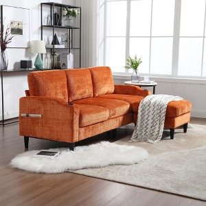 MOONMISS 77" 3-Seat Sofa,solid wood frame,Chenille fabric,side pocket,with two cup holders,footstool with storage - 1 of 4