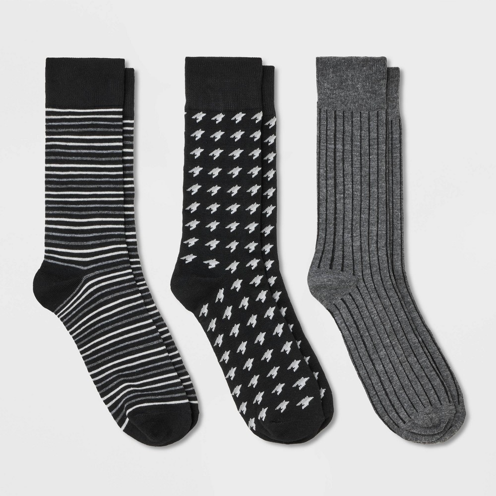 Pack 6 of 3 count Men's Dotted Pattern Socks - Goodfellow & Co Black/Gray 7-12