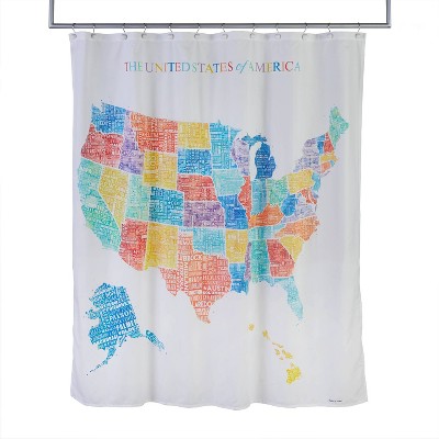United States Map Shower Curtain - SKL Home: Educational Geography Theme, Polyester Microfiber, Machine Washable