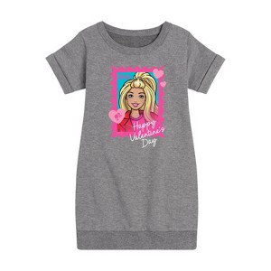 Girls' - Barbie - Valentine's Day Graphic Short Sleeve Fleece Dress - 1 of 3