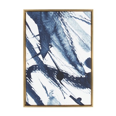 23" x 33" Sylvie Indigo Watercolor Framed Canvas by Amy Peterson Gold - Kate and Laurel