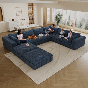 Dronkon Indoor 8-Piece U-Shaped Deluxe Cloud Sectional Sofa with Ottoman, No Assmebly Deep Seat Couches - 1 of 4
