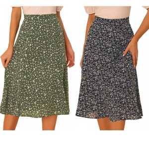 INSPIRE CHIC Women's Print Floral Peasant Elastic Waist A-Line Midi Skirts 2 Packs - 1 of 4
