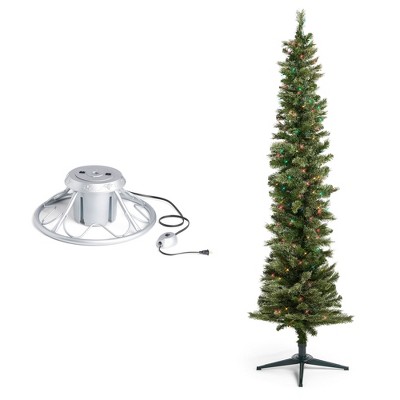 Home Heritage 1-1.75" Christmas Tree Base Rotating Metal Stand with Stanley 7' Pine Artificial Christmas Tree with 350 Multicolored Lights