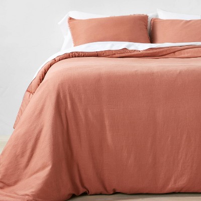 Full/Queen Heavyweight Linen Blend Comforter & Sham Set Terracotta - Casaluna™