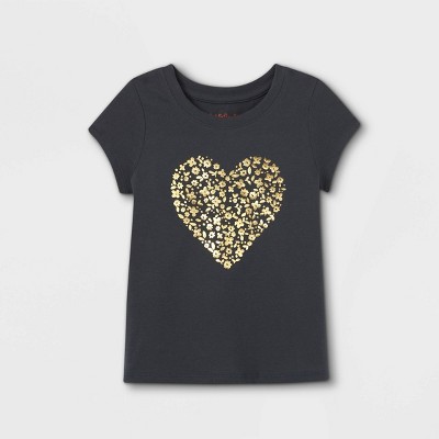 Toddler Girls' Floral Heart Short Sleeve T-Shirt - Cat & Jack™ Dark Gray