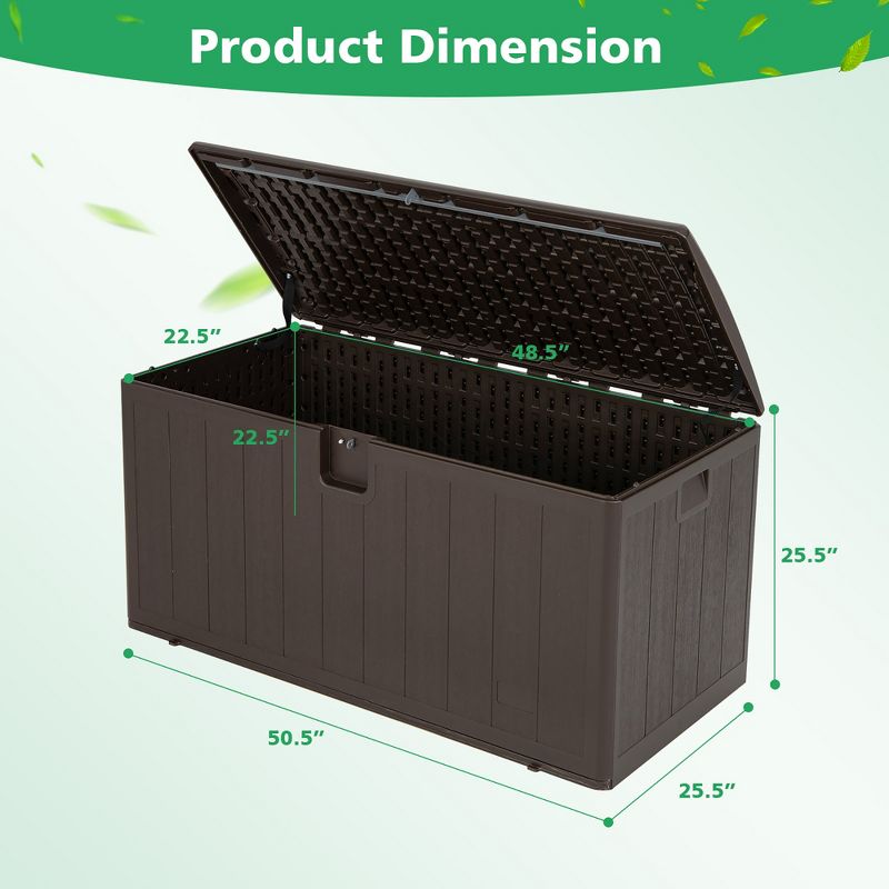 Costway 105 Gallon Outdoor Resin Deck Box All Weather Lockable Storage Container Brown, 4 of 11