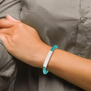 Chisel Stainless Steel Polished ID Plate 6mm Reconstructed Turquoise Beaded Stretch Bracelet - 1 of 4