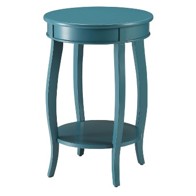 Vynxaria Teal Round Side Table: Wooden Top with Bottom Shelf, Sturdy Cabriole Legs for Living Room Decor