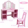 Nasitip Kids Vanity Table Set, 2 in 1 Princess Makeup Desk with Touch Light Detachable Tri-Folding Mirror,Open Storage Shelves，for Girls - 3 of 4