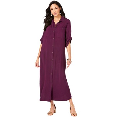 Roaman's Women's Plus Size Collared Button Front Dress