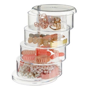 Juvale 4-Tier Clear Plastic Jewelry Storage Box, Stackable Hair Accessories Organizer for Girl's Hair Ties, Clips, Bows, 4.5 x 6.9 In - 1 of 4