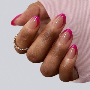 Pink French Tip Press on Nails, Extra Short Almond Gel Tips, Soak Off Brown Acrylic in 16 Sizes - 1 of 4